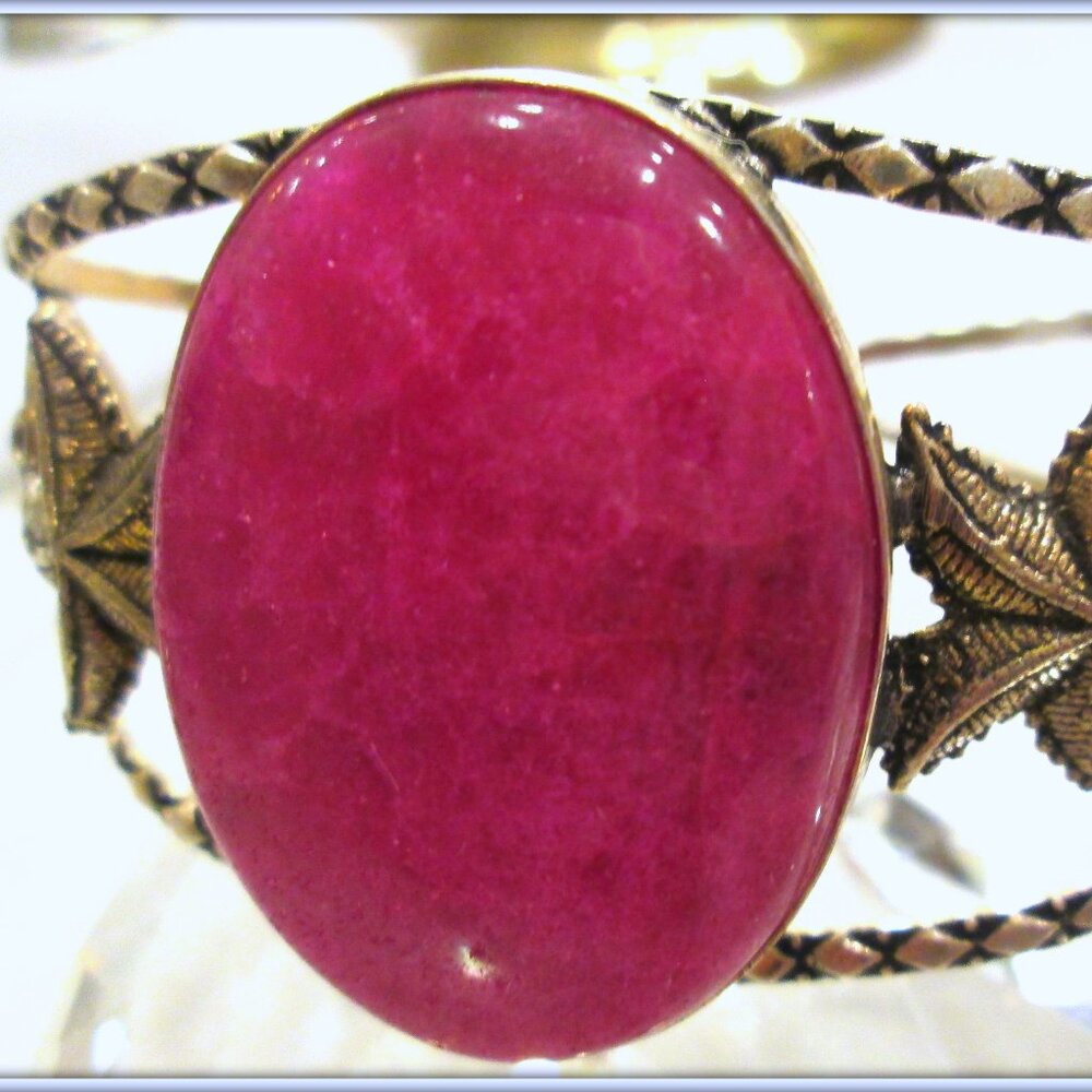 RUBY NATURAL GEM STONE NATURAL LADIES STUNNING SILVER BRACELET